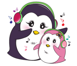Mama Penguin is interest with cute baby sticker #11379024