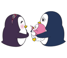 Mama Penguin is interest with cute baby sticker #11379029