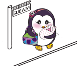 Mama Penguin is interest with cute baby sticker #11379035