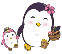 Mama Penguin is interest with cute baby sticker #11379039