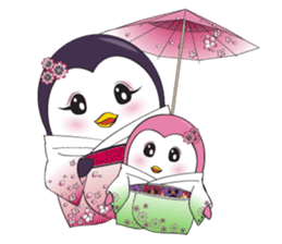 Mama Penguin is interest with cute baby sticker #11379041