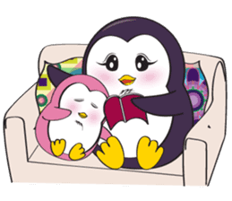 Mama Penguin is interest with cute baby sticker #11379043