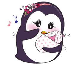 Mama Penguin is interest with cute baby sticker #11379044