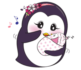 Mama Penguin is interest with cute baby sticker #11379044