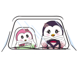 Mama Penguin is interest with cute baby sticker #11379046