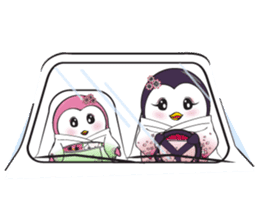 Mama Penguin is interest with cute baby sticker #11379046
