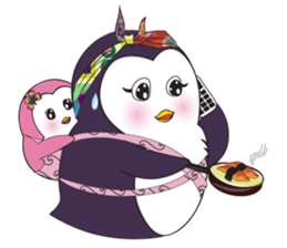 Mama Penguin is interest with cute baby sticker #11379048
