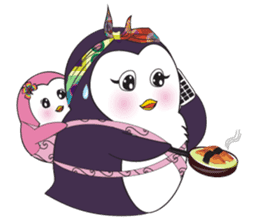 Mama Penguin is interest with cute baby sticker #11379048