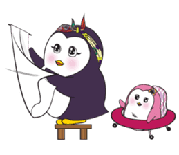 Mama Penguin is interest with cute baby sticker #11379054