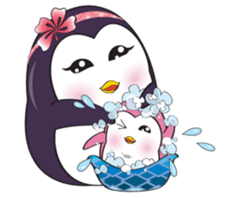 Mama Penguin is interest with cute baby sticker #11379055