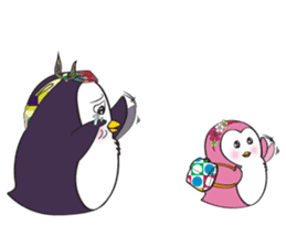 Mama Penguin is interest with cute baby sticker #11379056