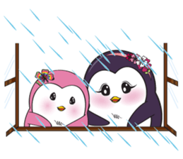 Mama Penguin is interest with cute baby sticker #11379058