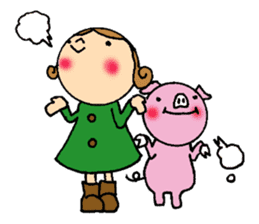 kawaii girl and Pig Stickers sticker #11567098