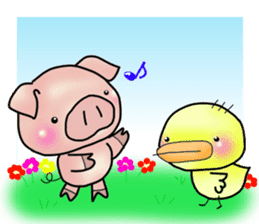 Little pig "Mee" and little chick "Key" sticker #11643628