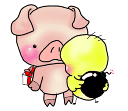 Little pig "Mee" and little chick "Key" sticker #11643653
