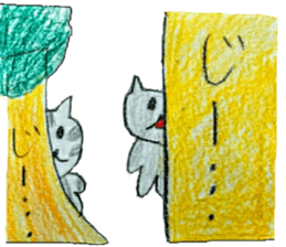 Dad and daughter and cat and clouds sticker #11670662