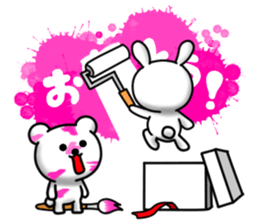 Writing brush rabbit and bear sticker #11696190