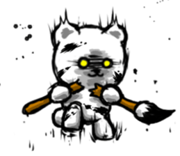 Writing brush rabbit and bear sticker #11696195