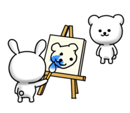 Writing brush rabbit and bear sticker #11696198