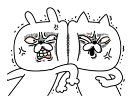 Rabbit VS cat, expression is too rich sticker #11804046