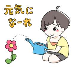 Short hair of women of stamp sticker #11824312