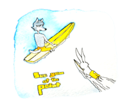 Surfin Rabbit and Wolf sticker #11836128