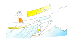 Surfin Rabbit and Wolf sticker #11836140