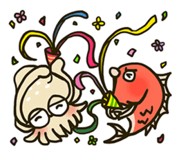 Squid and Red sea bream. sticker #11869359