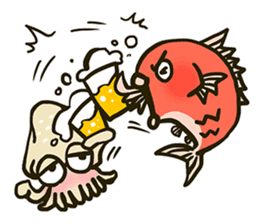 Squid and Red sea bream. sticker #11869361