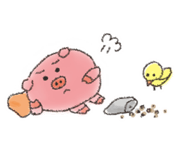 Daily life of a pig and the small bird sticker #12013133