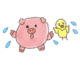 Daily life of a pig and the small bird sticker #12013139