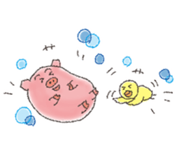 Daily life of a pig and the small bird sticker #12013144