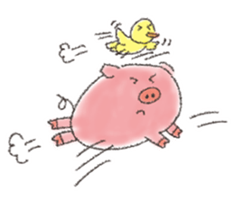 Daily life of a pig and the small bird sticker #12013146