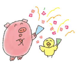 Daily life of a pig and the small bird sticker #12013151