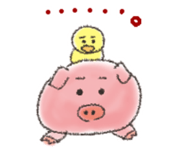 Daily life of a pig and the small bird sticker #12013153