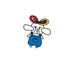 White Denim Rabbit 100% with rainbow ear sticker #12090250