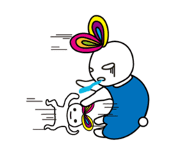 White Denim Rabbit 100% with rainbow ear sticker #12090251