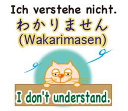 Cat speaks German ,Japanese and English sticker #12107223