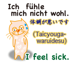 Cat speaks German ,Japanese and English sticker #12107233