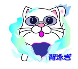 Swimming of a white cat sticker #12148490