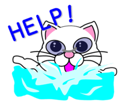 Swimming of a white cat sticker #12148503