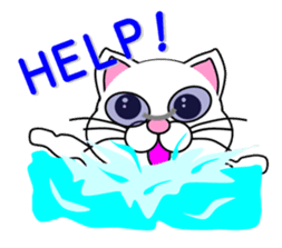 Swimming of a white cat sticker #12148503