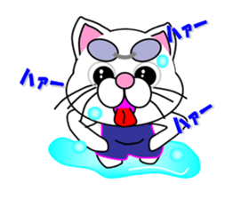 Swimming of a white cat sticker #12148513