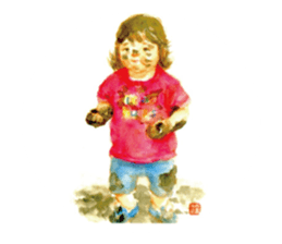 Kids drawing on post cards as stickers. sticker #12286543