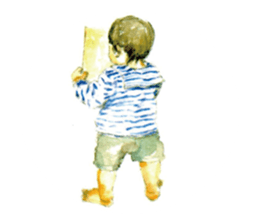 Kids drawing on post cards as stickers. sticker #12286544