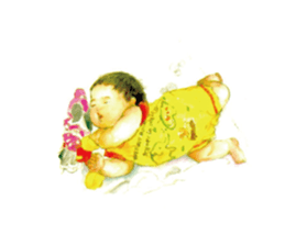 Kids drawing on post cards as stickers. sticker #12286545