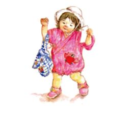 Kids drawing on post cards as stickers. sticker #12286549