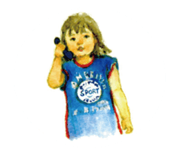 Kids drawing on post cards as stickers. sticker #12286551