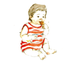 Kids drawing on post cards as stickers. sticker #12286553