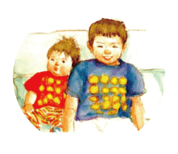 Kids drawing on post cards as stickers. sticker #12286554